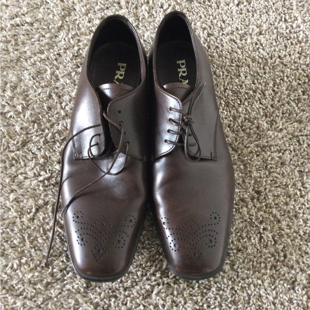 Prada Brown Oxfords Leather Lace-Up - Picture 6 of 8